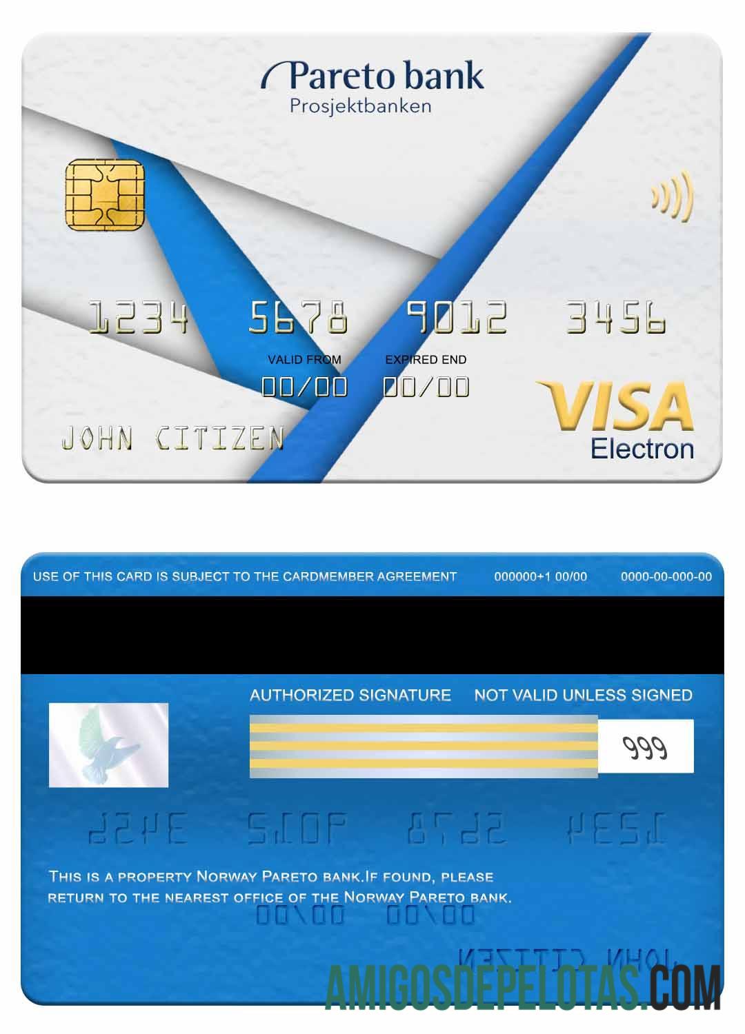 Norway Pareto Bank Visa Electron Card sample